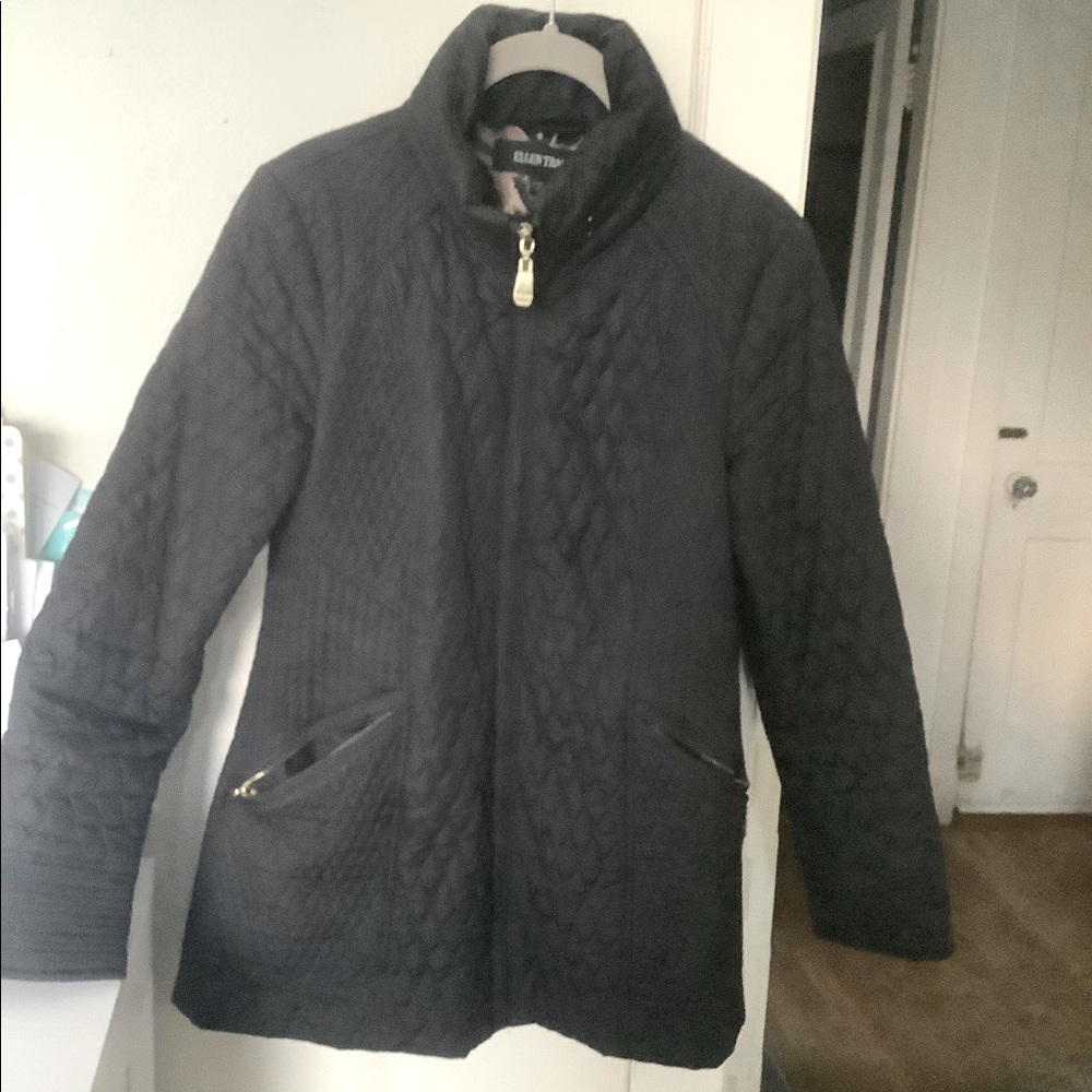 Ellen Tracy lightweight quilted mid-length jacket with hood option